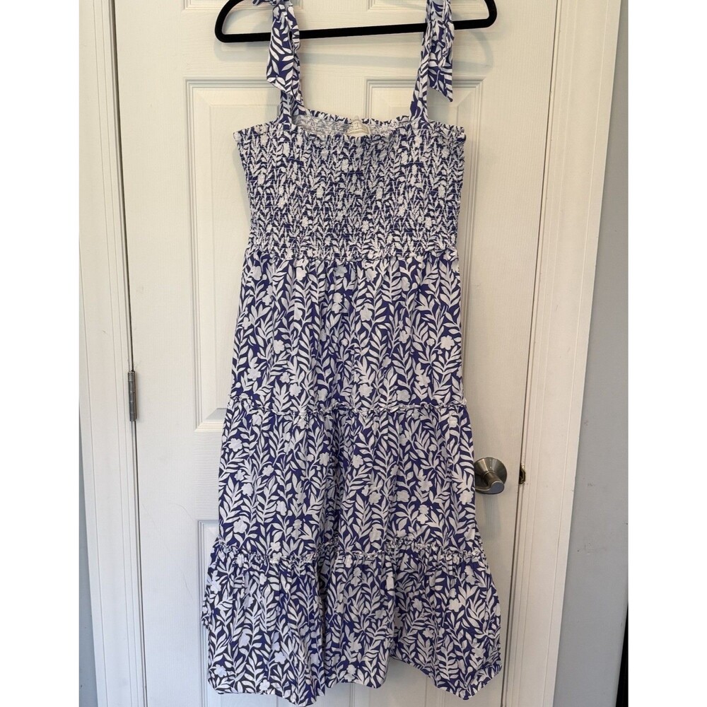STS Salt to Sandals Purple White Floral Smocked Tiered Midi Dress XL Boho